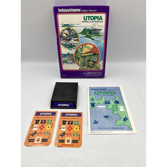 Utopia (Intellivision, 1981) Cart & Box Complete With Overlays - Picture 10 of 10